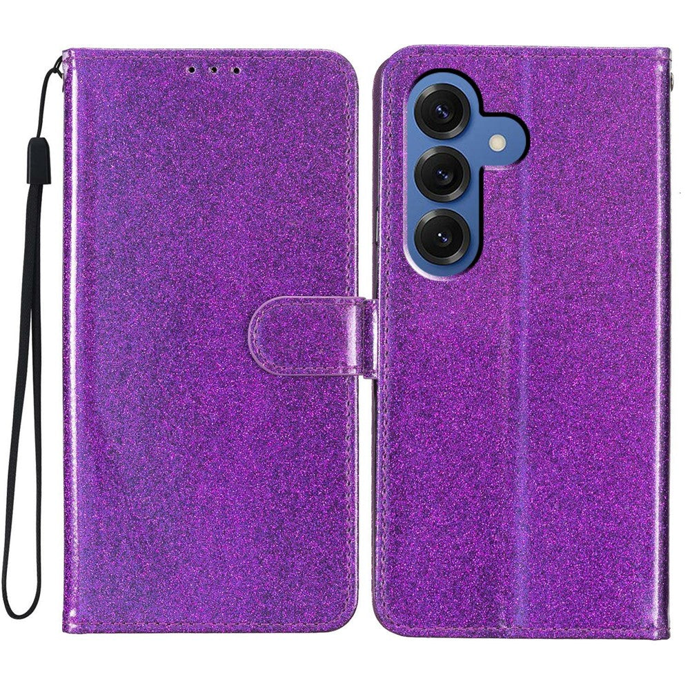 For Samsung Galaxy S26 / S26 Pro Wallet Case Glitter Anti-Scratch Leather Stand Phone Cover with Strap