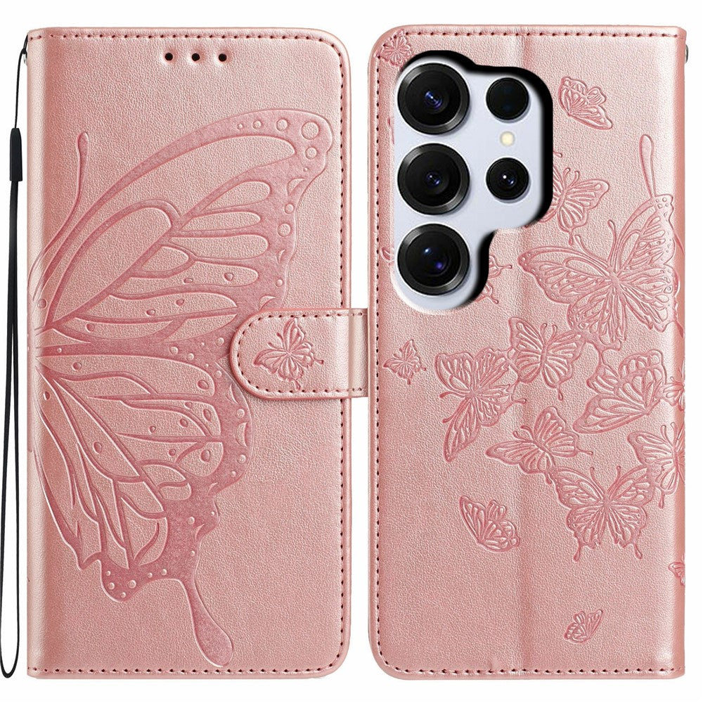 For Samsung Galaxy S26 Ultra Case Butterfly Imprinted Wallet Stand PU Leather Flip Phone Cover with Strap