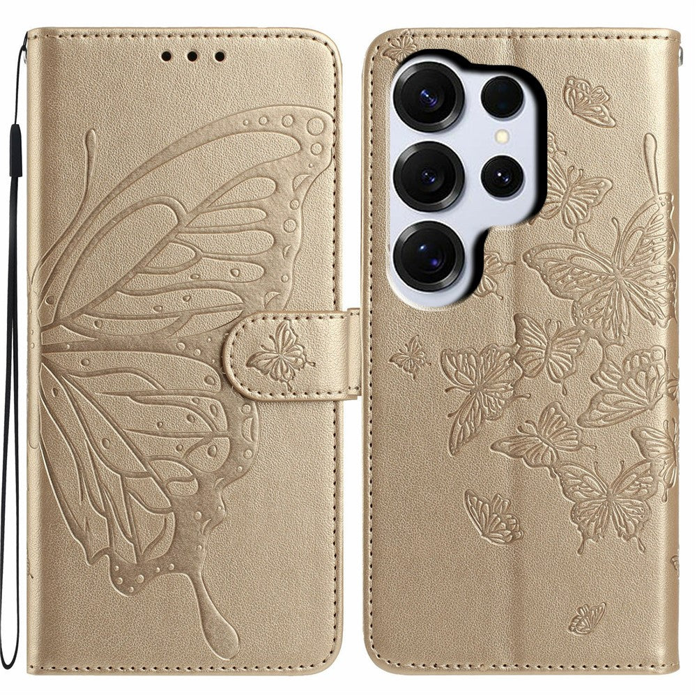 For Samsung Galaxy S26 Ultra Case Butterfly Imprinted Wallet Stand PU Leather Flip Phone Cover with Strap
