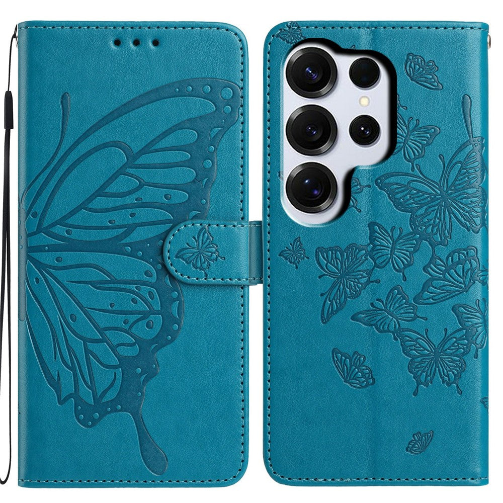 For Samsung Galaxy S26 Ultra Case Butterfly Imprinted Wallet Stand PU Leather Flip Phone Cover with Strap