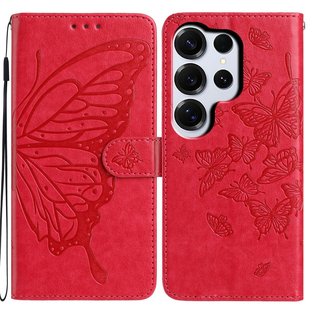 For Samsung Galaxy S26 Ultra Case Butterfly Imprinted Wallet Stand PU Leather Flip Phone Cover with Strap