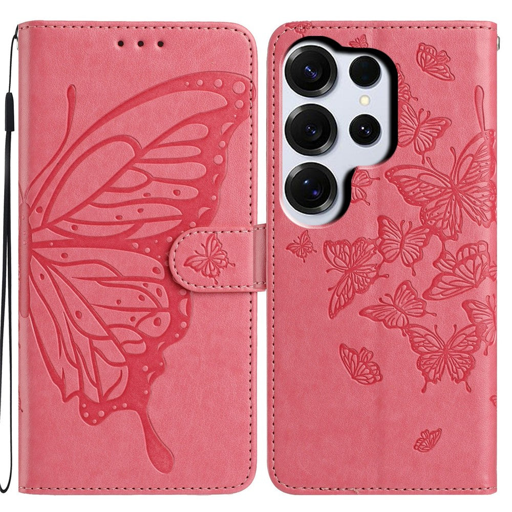 For Samsung Galaxy S26 Ultra Case Butterfly Imprinted Wallet Stand PU Leather Flip Phone Cover with Strap