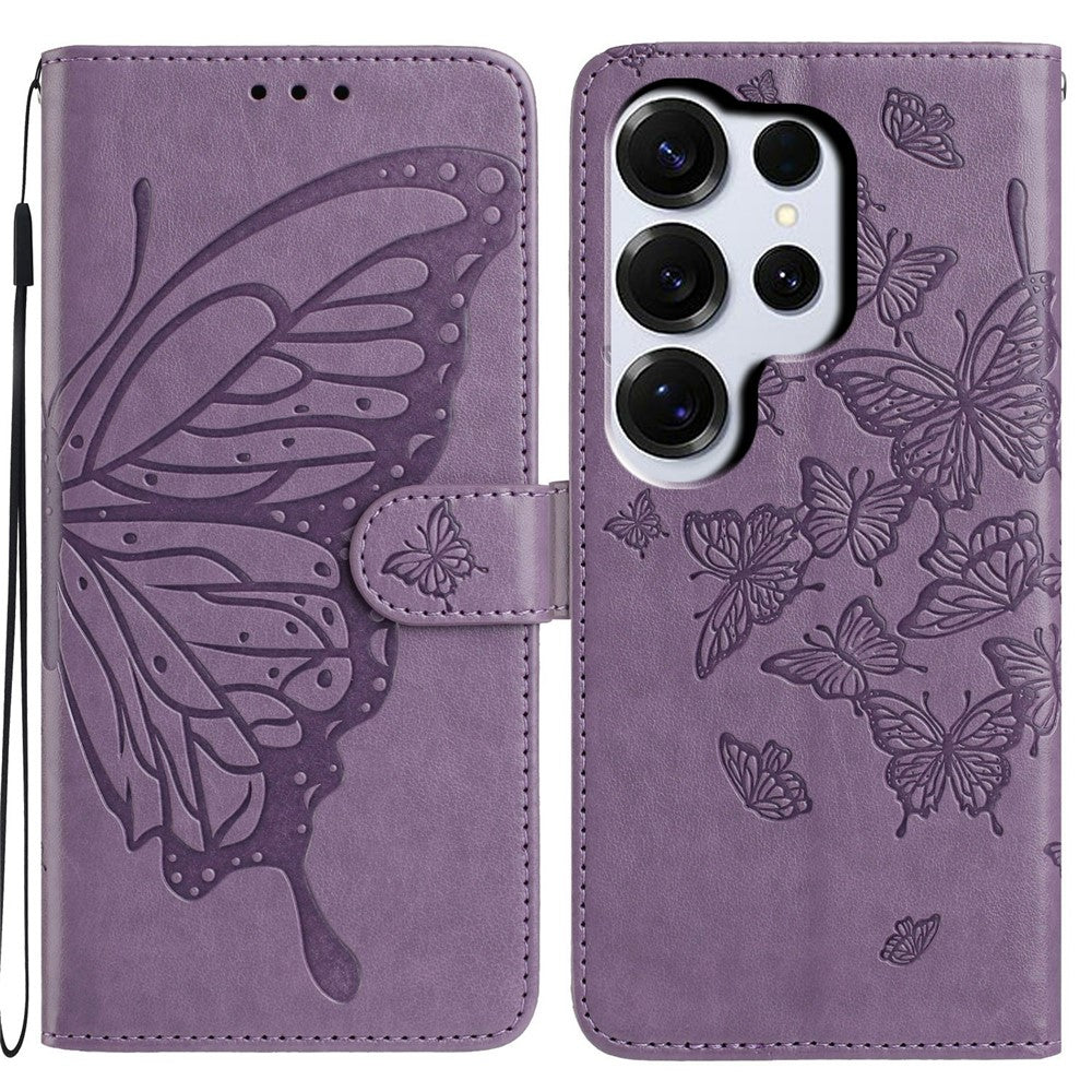 For Samsung Galaxy S26 Ultra Case Butterfly Imprinted Wallet Stand PU Leather Flip Phone Cover with Strap