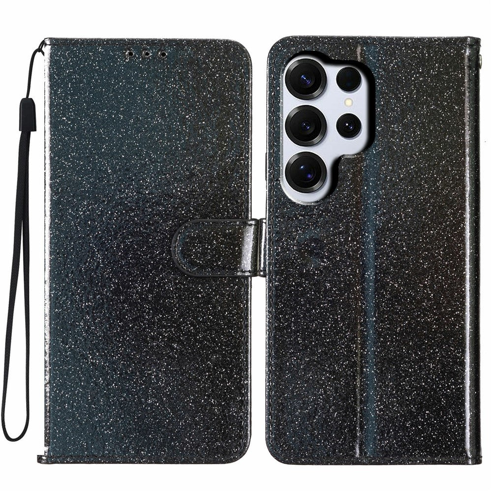 For Samsung Galaxy S26 Ultra Wallet Case Glitter Anti-Scratch Leather Stand Phone Cover with Strap
