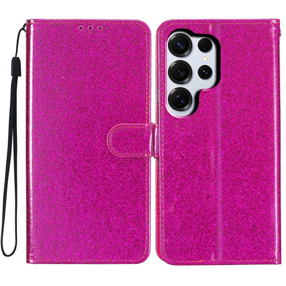 For Samsung Galaxy S26 Ultra Wallet Case Glitter Anti-Scratch Leather Stand Phone Cover with Strap
