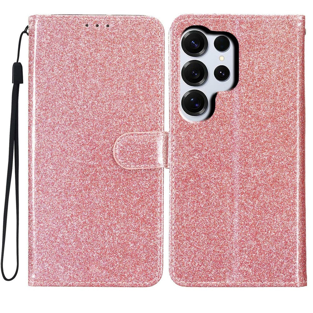 For Samsung Galaxy S26 Ultra Wallet Case Glitter Anti-Scratch Leather Stand Phone Cover with Strap