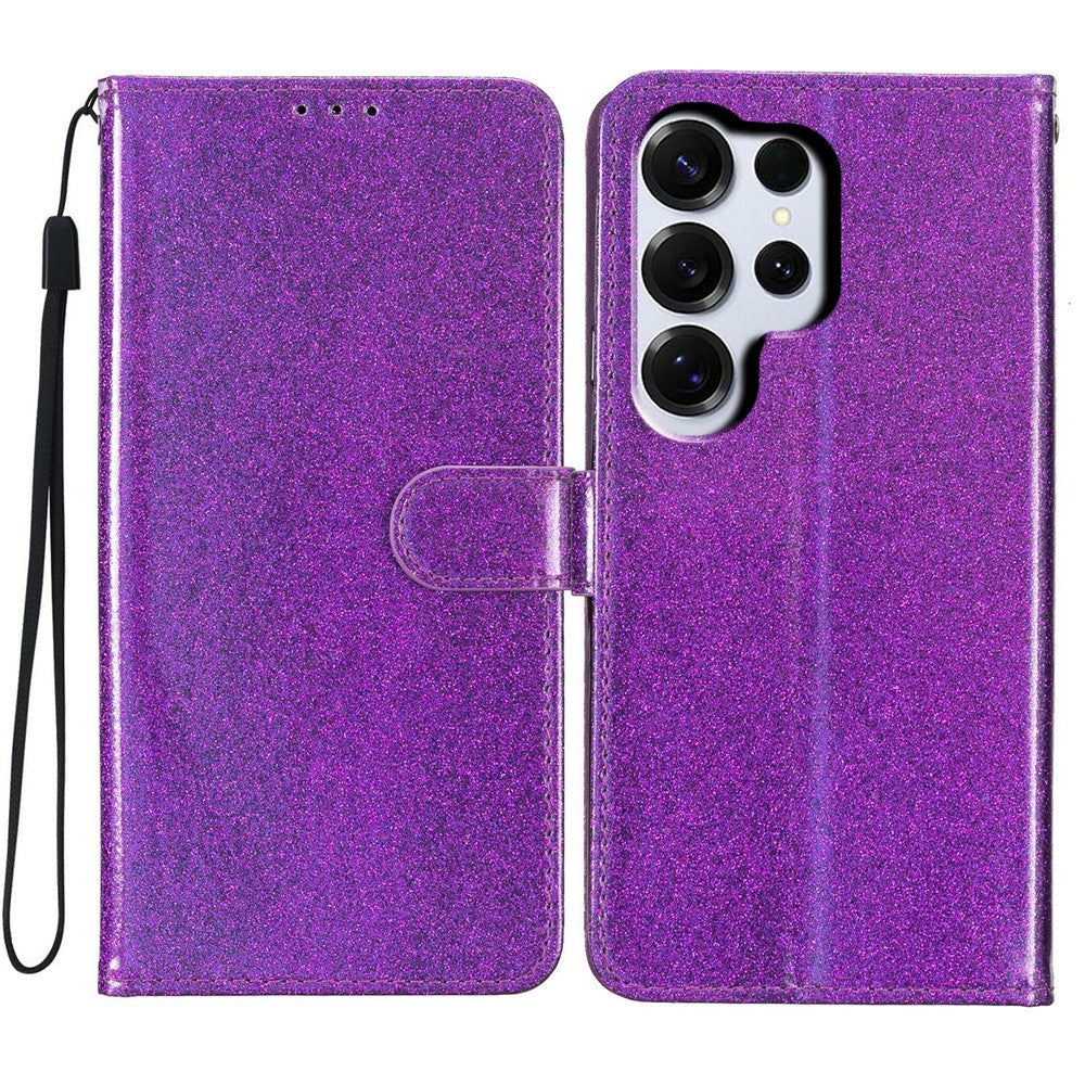 For Samsung Galaxy S26 Ultra Wallet Case Glitter Anti-Scratch Leather Stand Phone Cover with Strap