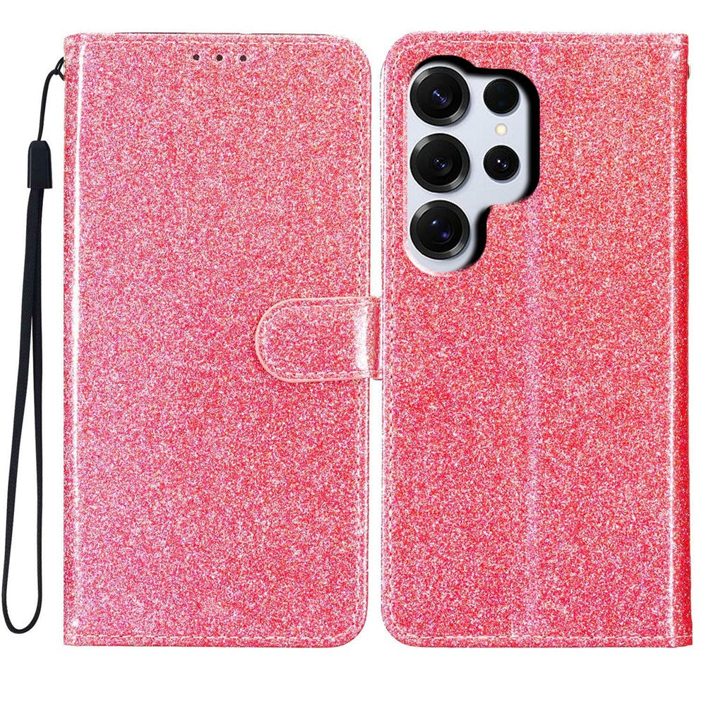 For Samsung Galaxy S26 Ultra Wallet Case Glitter Anti-Scratch Leather Stand Phone Cover with Strap