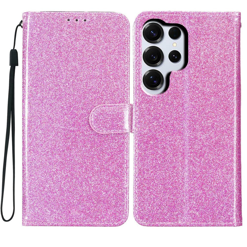 For Samsung Galaxy S26 Ultra Wallet Case Glitter Anti-Scratch Leather Stand Phone Cover with Strap
