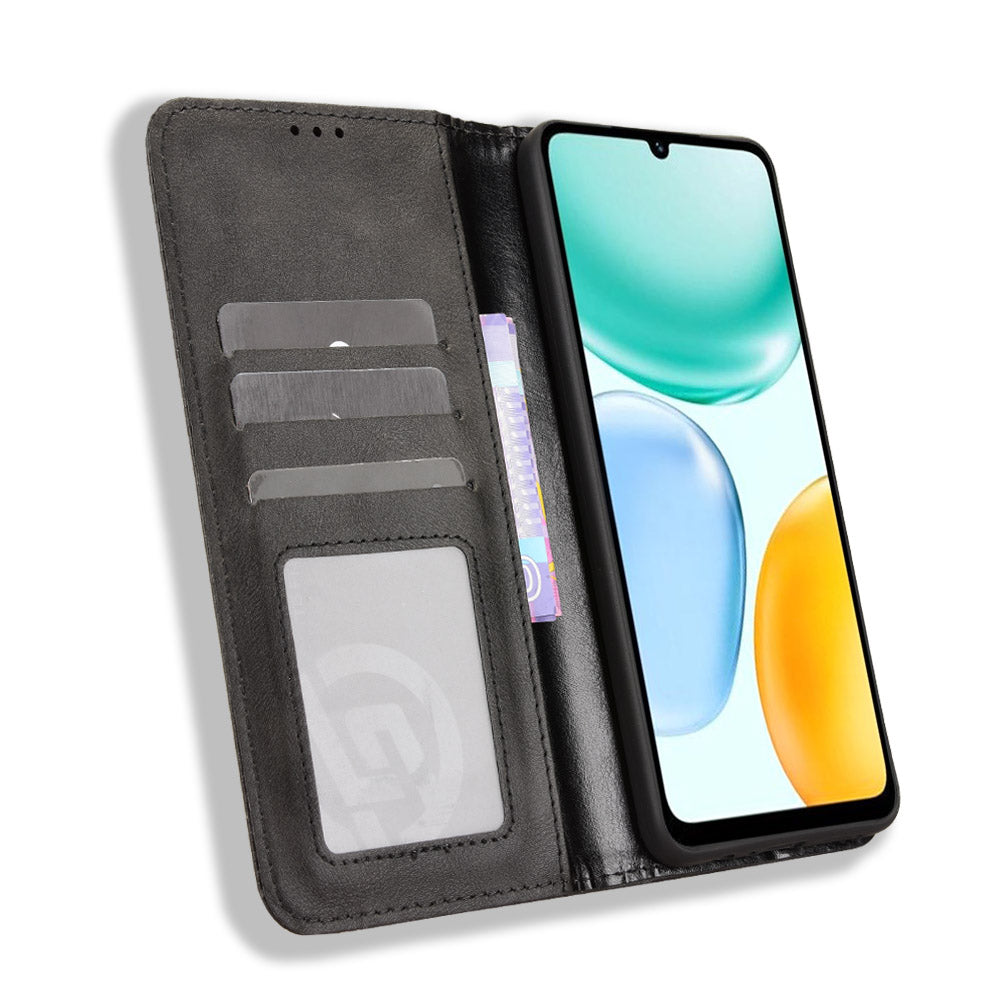 For Honor X5c Plus 4G Leather Case Wallet Stand Retro Texture Phone Cover