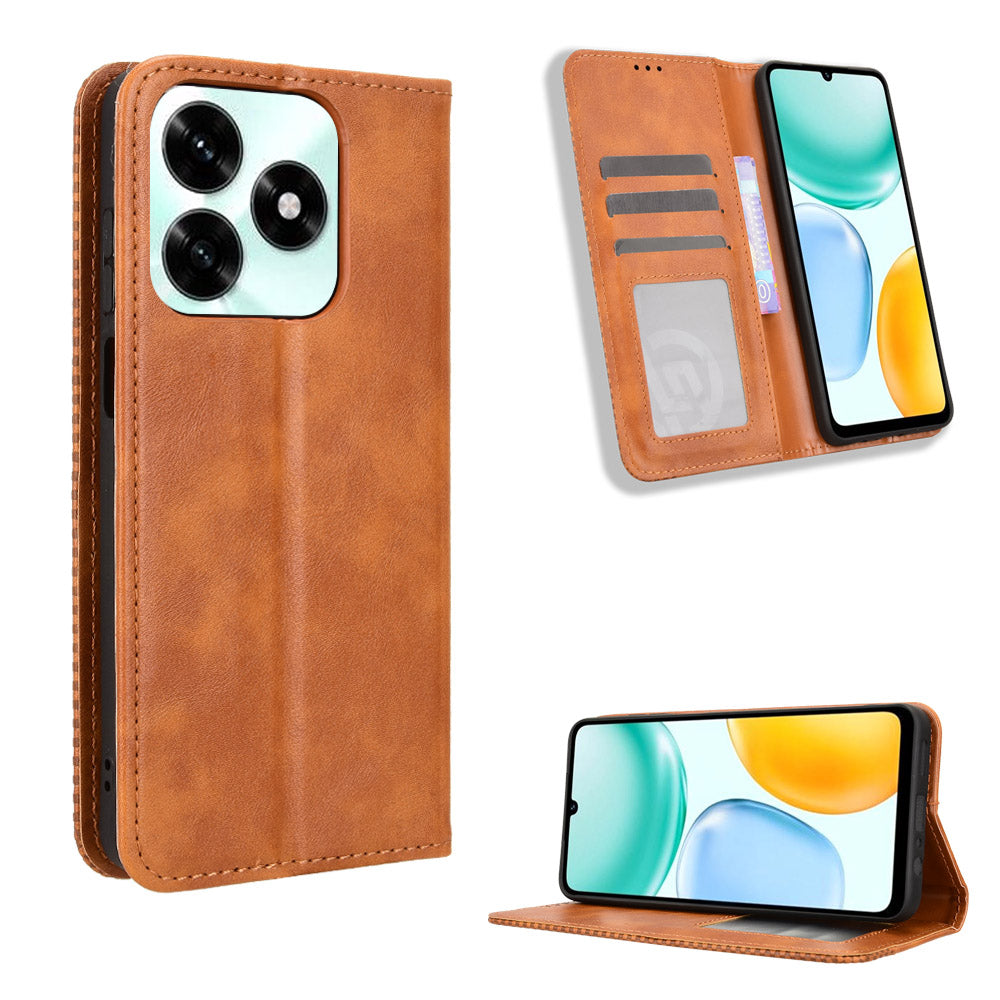 For Honor X5c Plus 4G Leather Case Wallet Stand Retro Texture Phone Cover