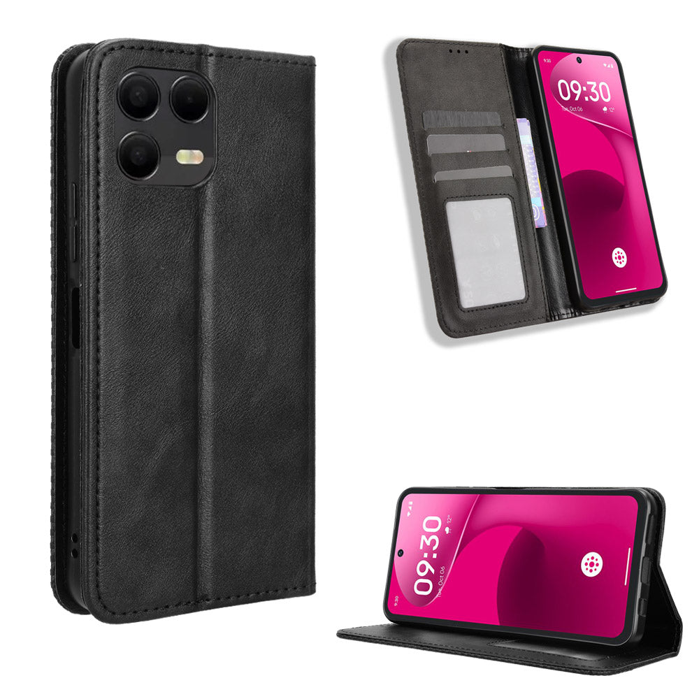 For T-Mobile Revvl 8 Pro Leather Case Wallet Stand Retro Texture Phone Cover