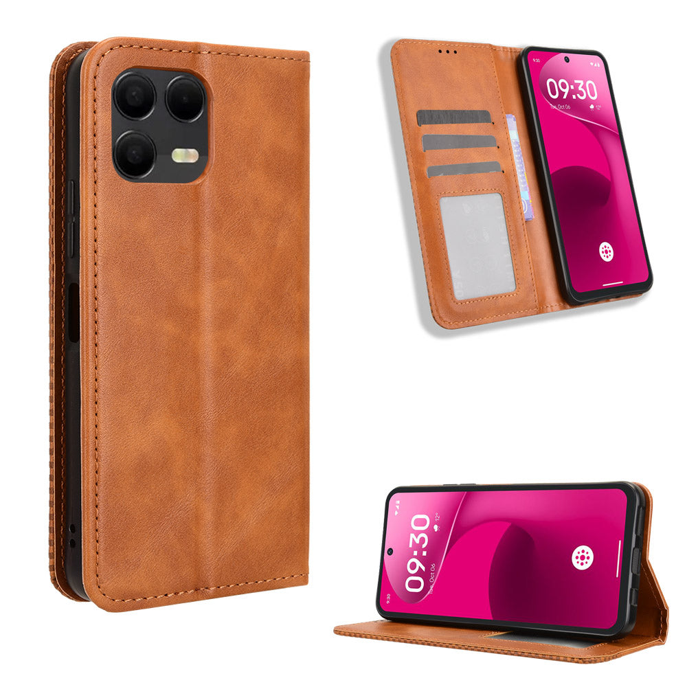 For T-Mobile Revvl 8 Pro Leather Case Wallet Stand Retro Texture Phone Cover