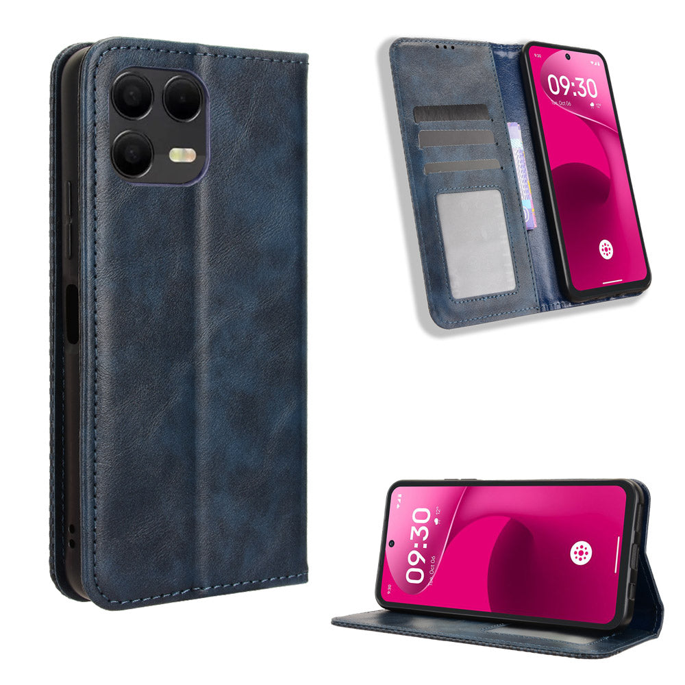 For T-Mobile Revvl 8 Pro Leather Case Wallet Stand Retro Texture Phone Cover