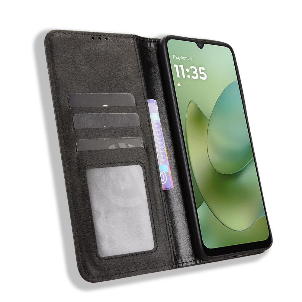 For Motorola Moto G06 Power 4G / Motorola Moto G06 4G Leather Case Wallet Stand Retro Texture Phone Cover