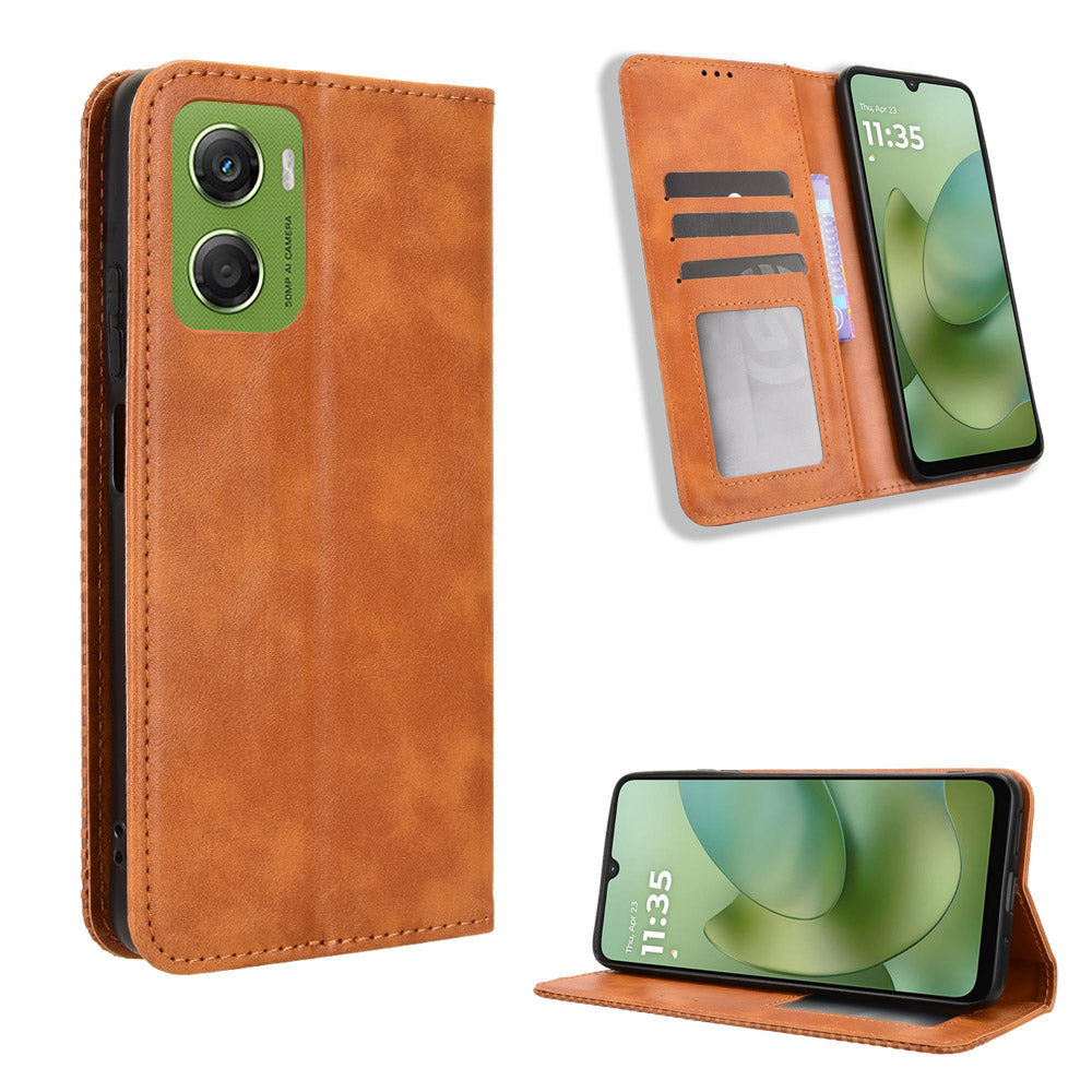 For Motorola Moto G06 Power 4G / Motorola Moto G06 4G Leather Case Wallet Stand Retro Texture Phone Cover
