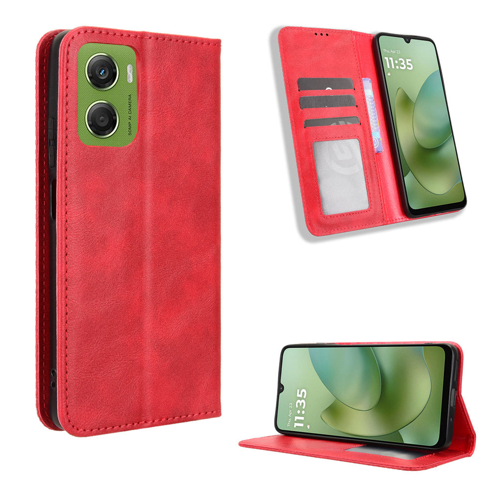For Motorola Moto G06 Power 4G / Motorola Moto G06 4G Leather Case Wallet Stand Retro Texture Phone Cover