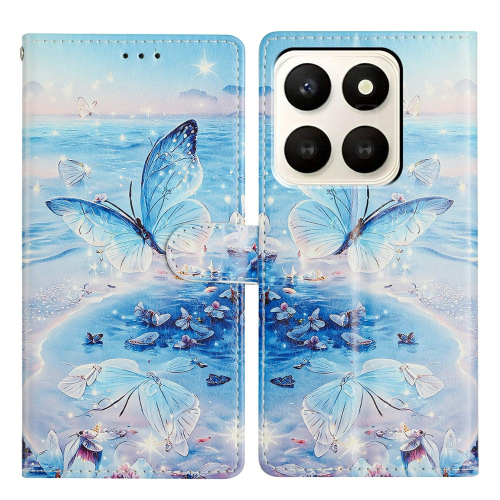 Funda tipo cartera con soporte y correa para teléfono Honor X7d 5G con estampado.