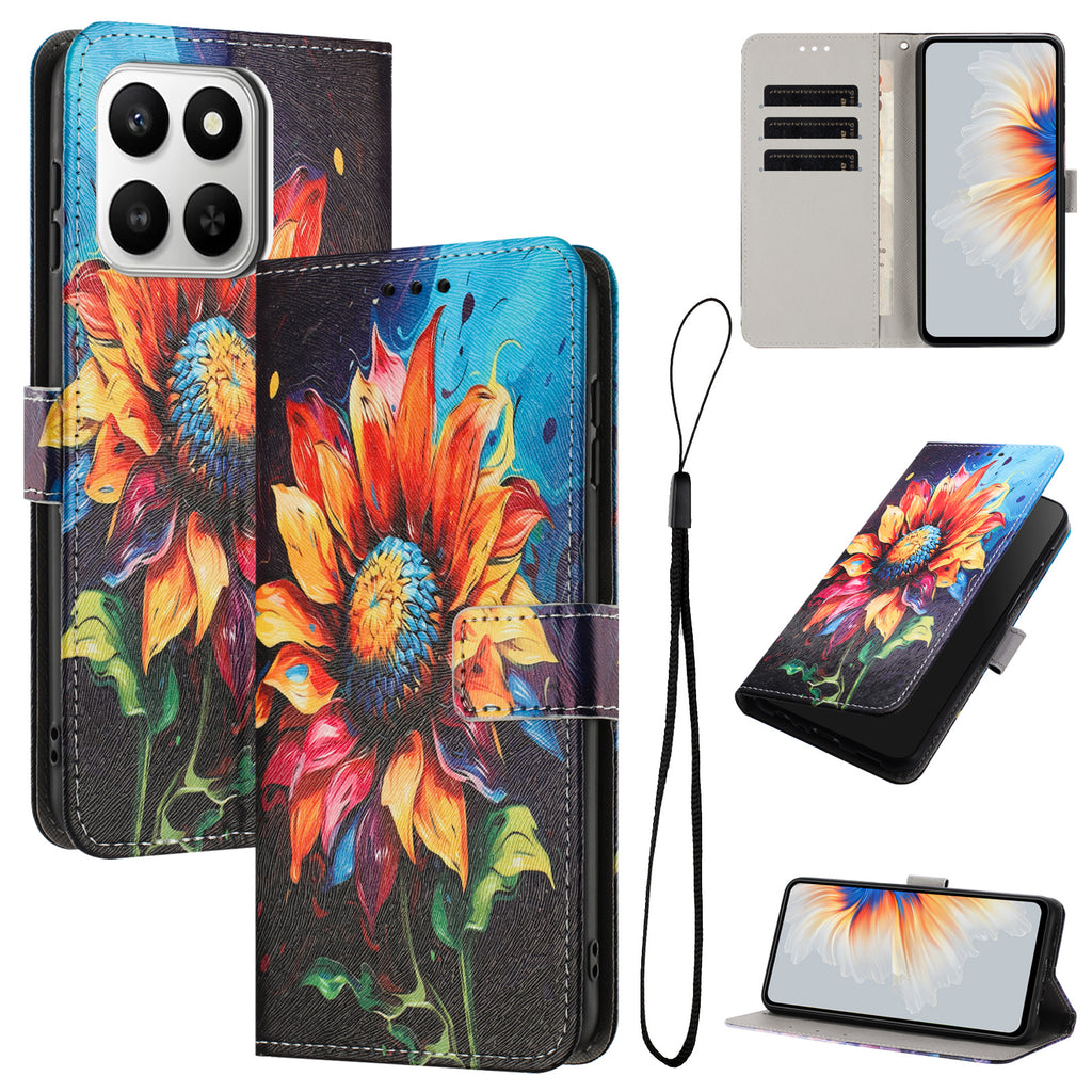 For Honor X7d 5G / Honor 400 Smart 4G Wallet Case Pattern Printing PU Leather Phone Cover with Lanyard