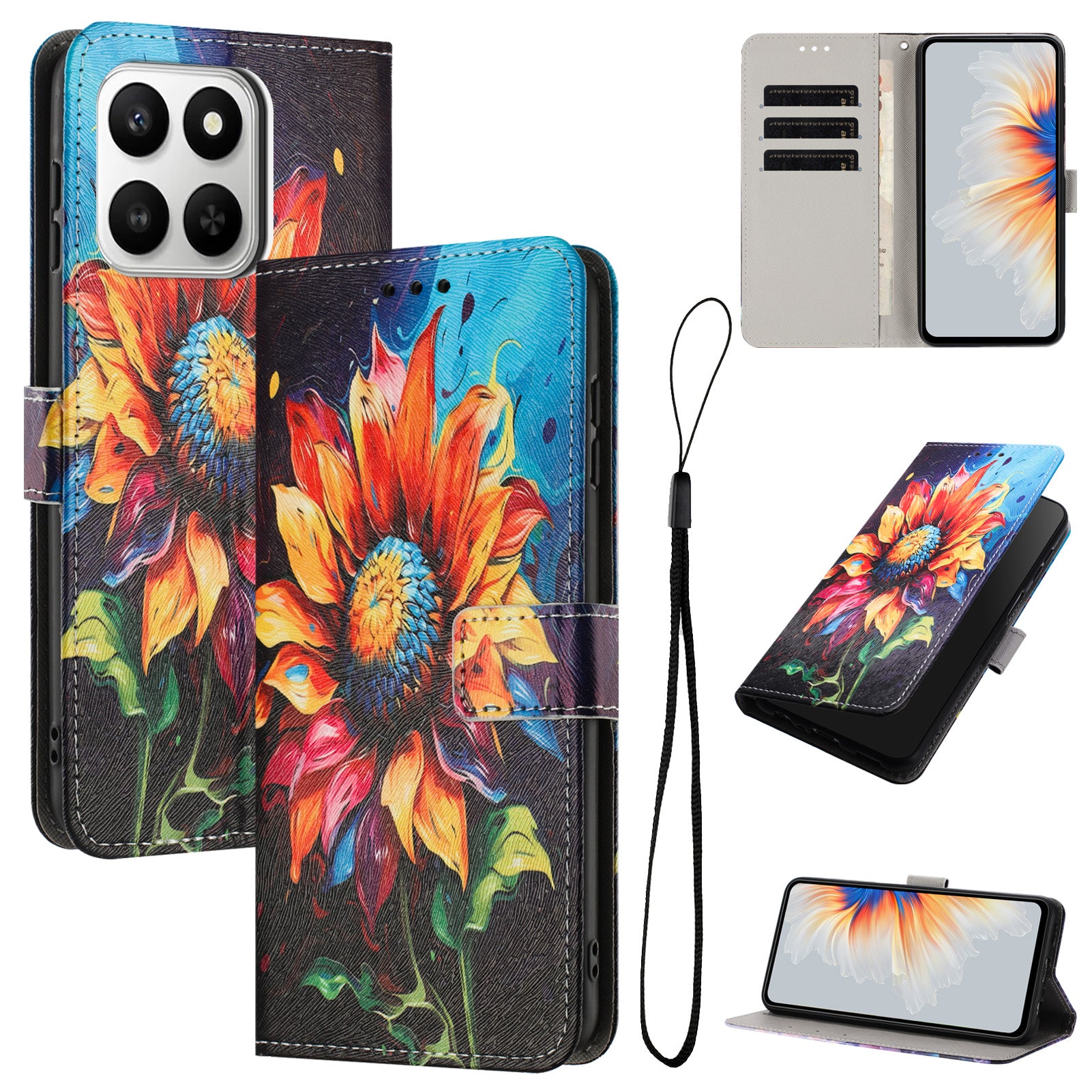 For Honor X7d 5G / Honor 400 Smart 4G Wallet Case Pattern Printing PU Leather Phone Cover with Lanyard