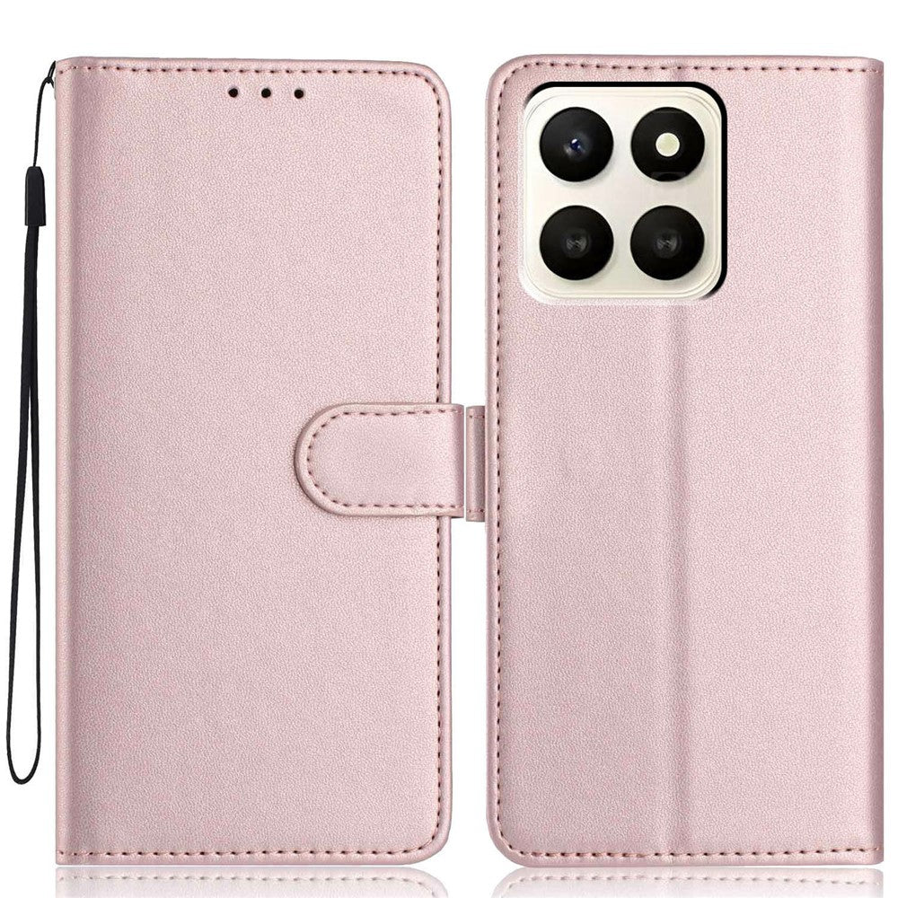 For Honor X7d 5G Wallet Case with Strap  /  Multiple Card Slots Solid Color Leather Stand Phone Cover