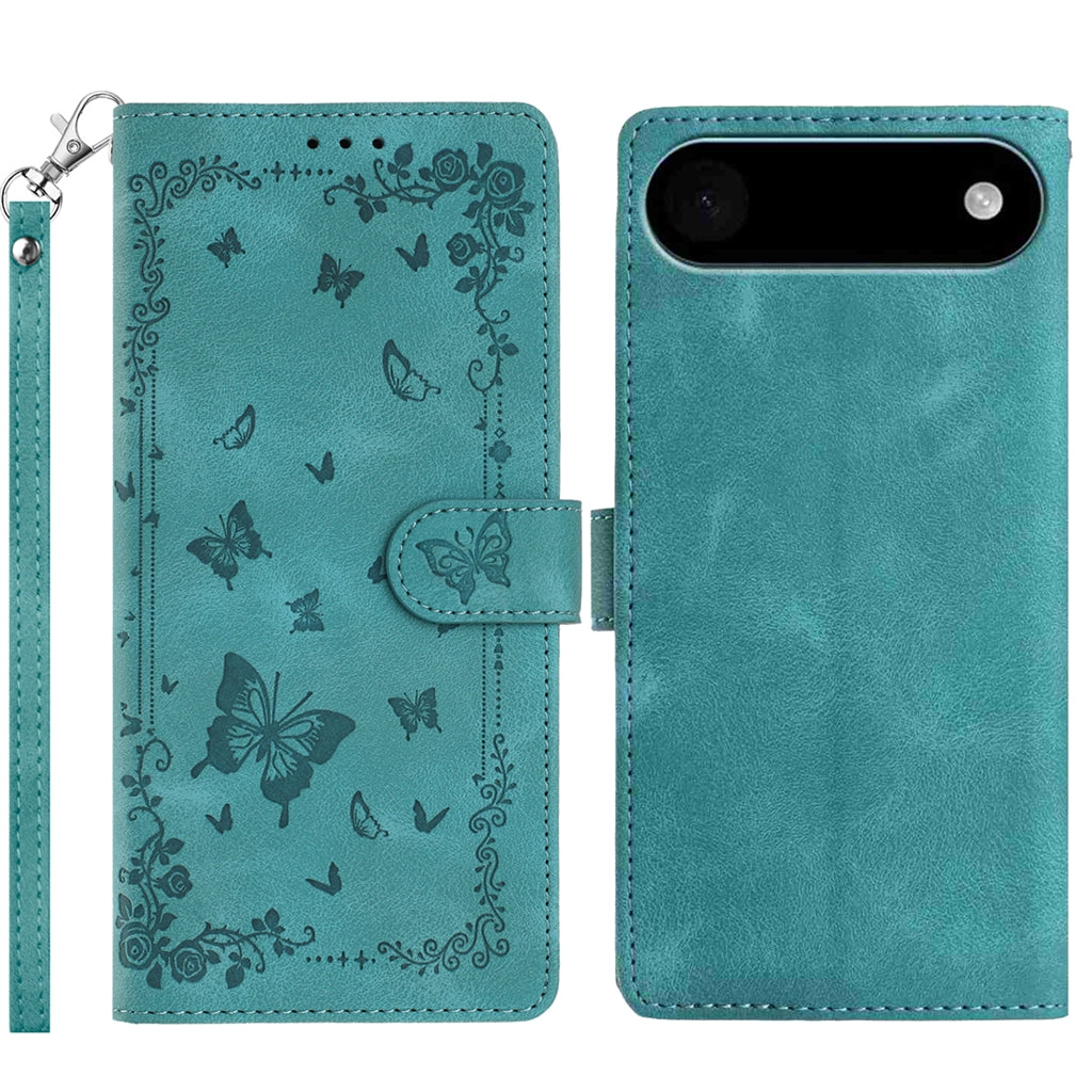 For iPhone Air Case Garden Imprinted PU Leather Wallet Phone Cover with Wrist Strap