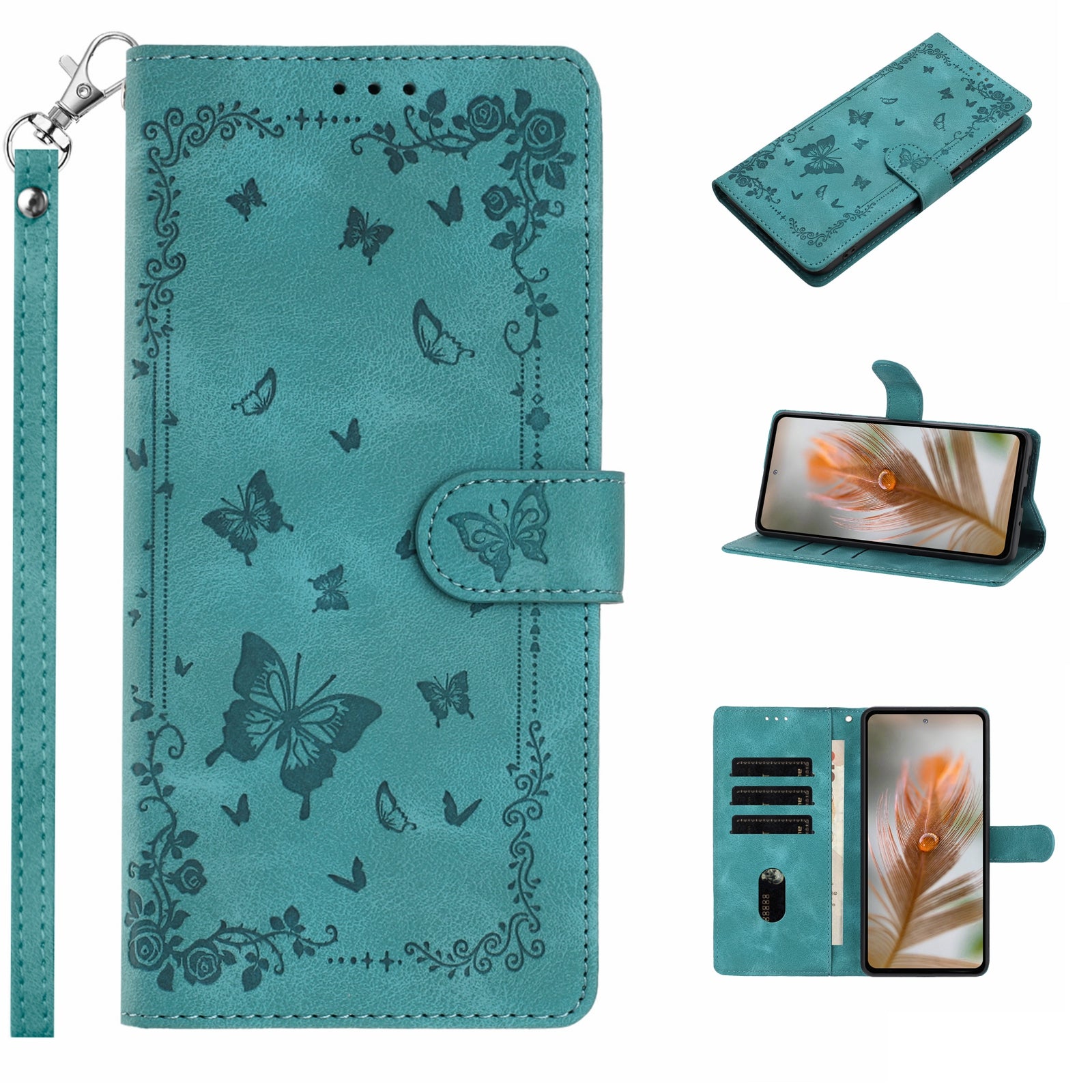 For iPhone Air Case Garden Imprinted PU Leather Wallet Phone Cover with Wrist Strap