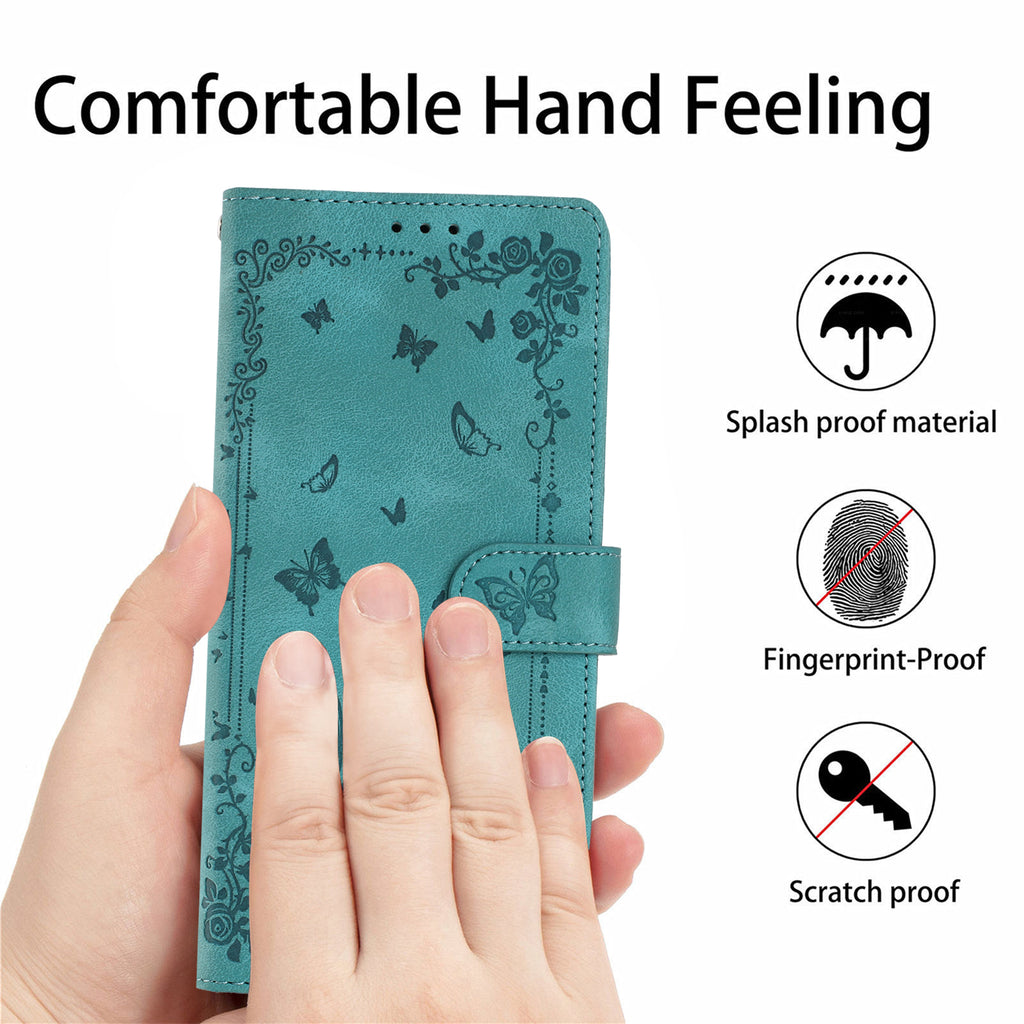For iPhone Air Case Garden Imprinted PU Leather Wallet Phone Cover with Wrist Strap