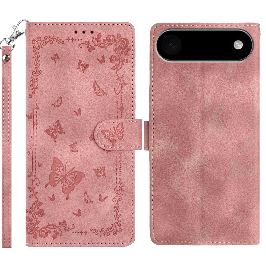 For iPhone Air Case Garden Imprinted PU Leather Wallet Phone Cover with Wrist Strap