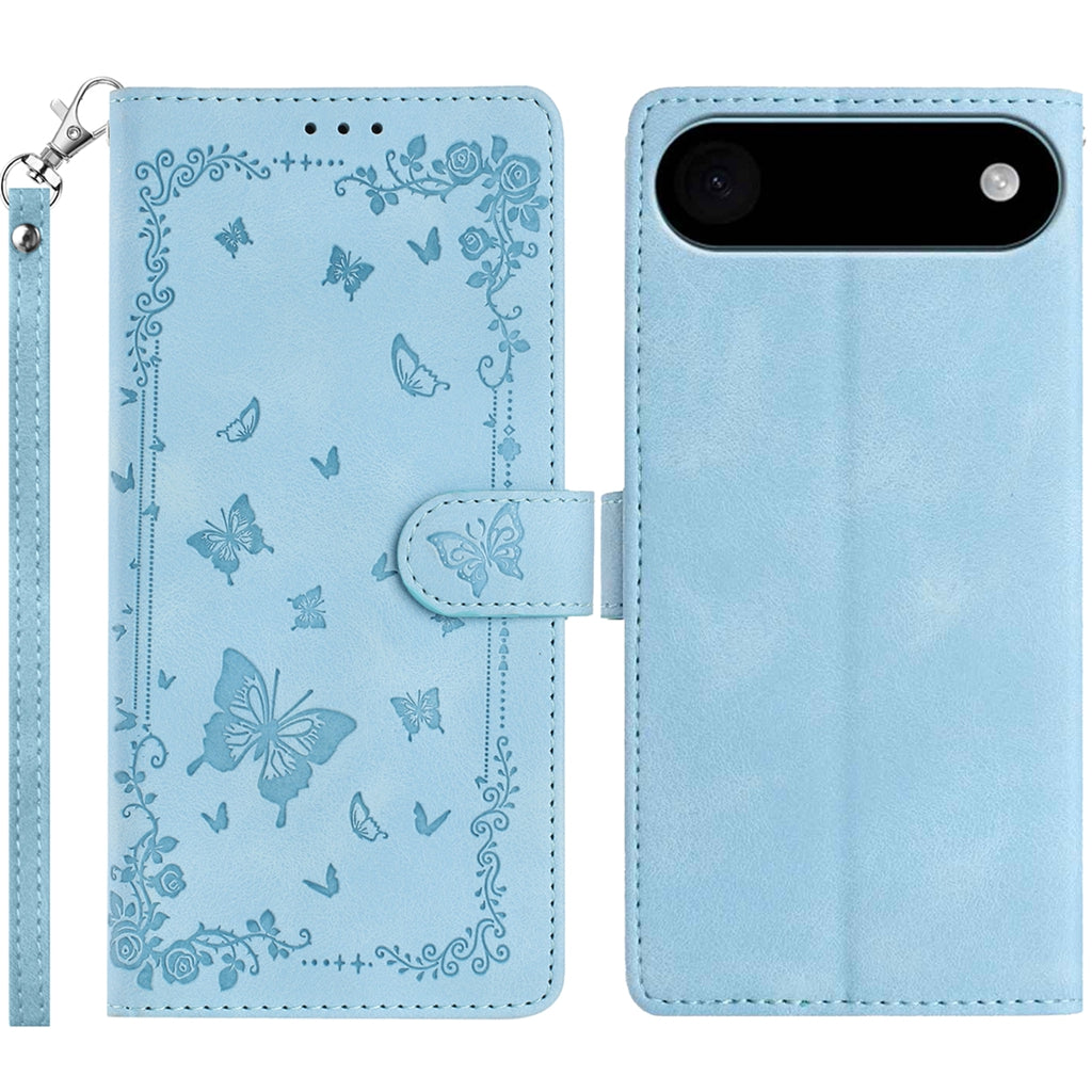 For iPhone Air Case Garden Imprinted PU Leather Wallet Phone Cover with Wrist Strap