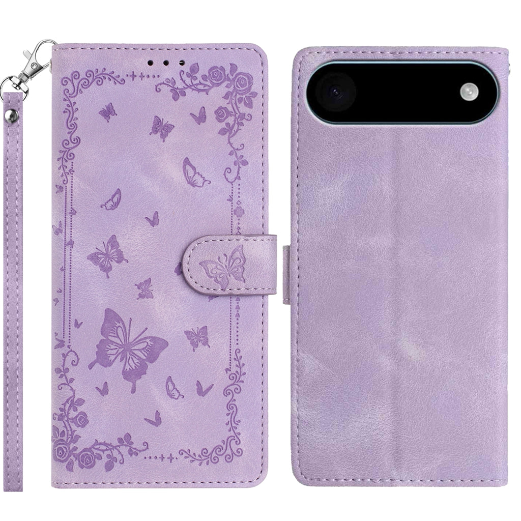 For iPhone Air Case Garden Imprinted PU Leather Wallet Phone Cover with Wrist Strap