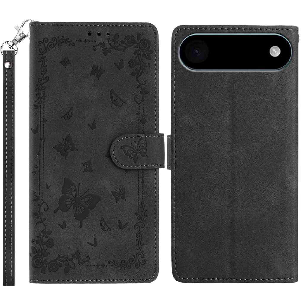 For iPhone Air Case Garden Imprinted PU Leather Wallet Phone Cover with Wrist Strap