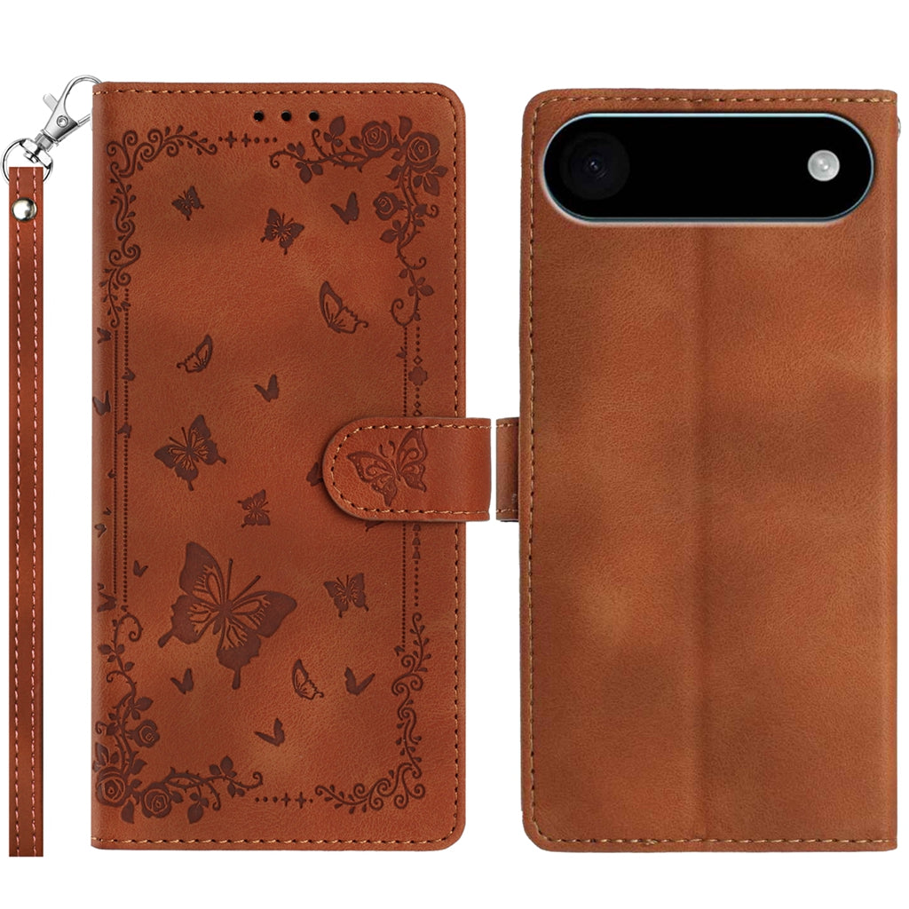 For iPhone Air Case Garden Imprinted PU Leather Wallet Phone Cover with Wrist Strap