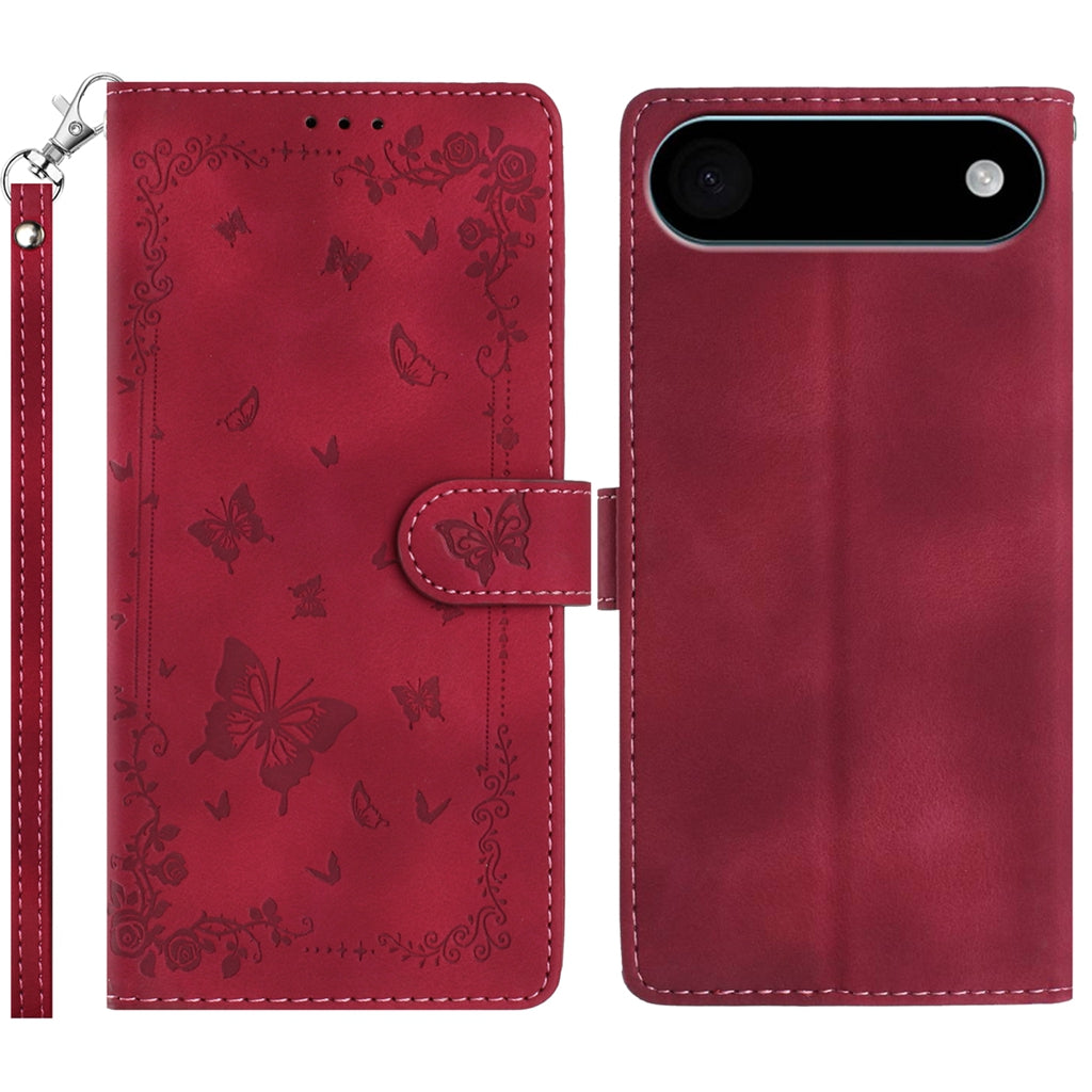 For iPhone Air Case Garden Imprinted PU Leather Wallet Phone Cover with Wrist Strap