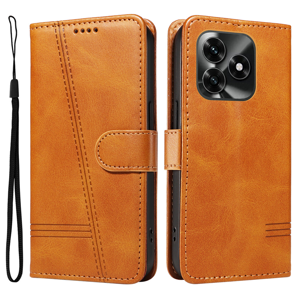 For Honor X5c Plus 4G Wallet Case T-Shape Lines Leather Phone Cover Stand