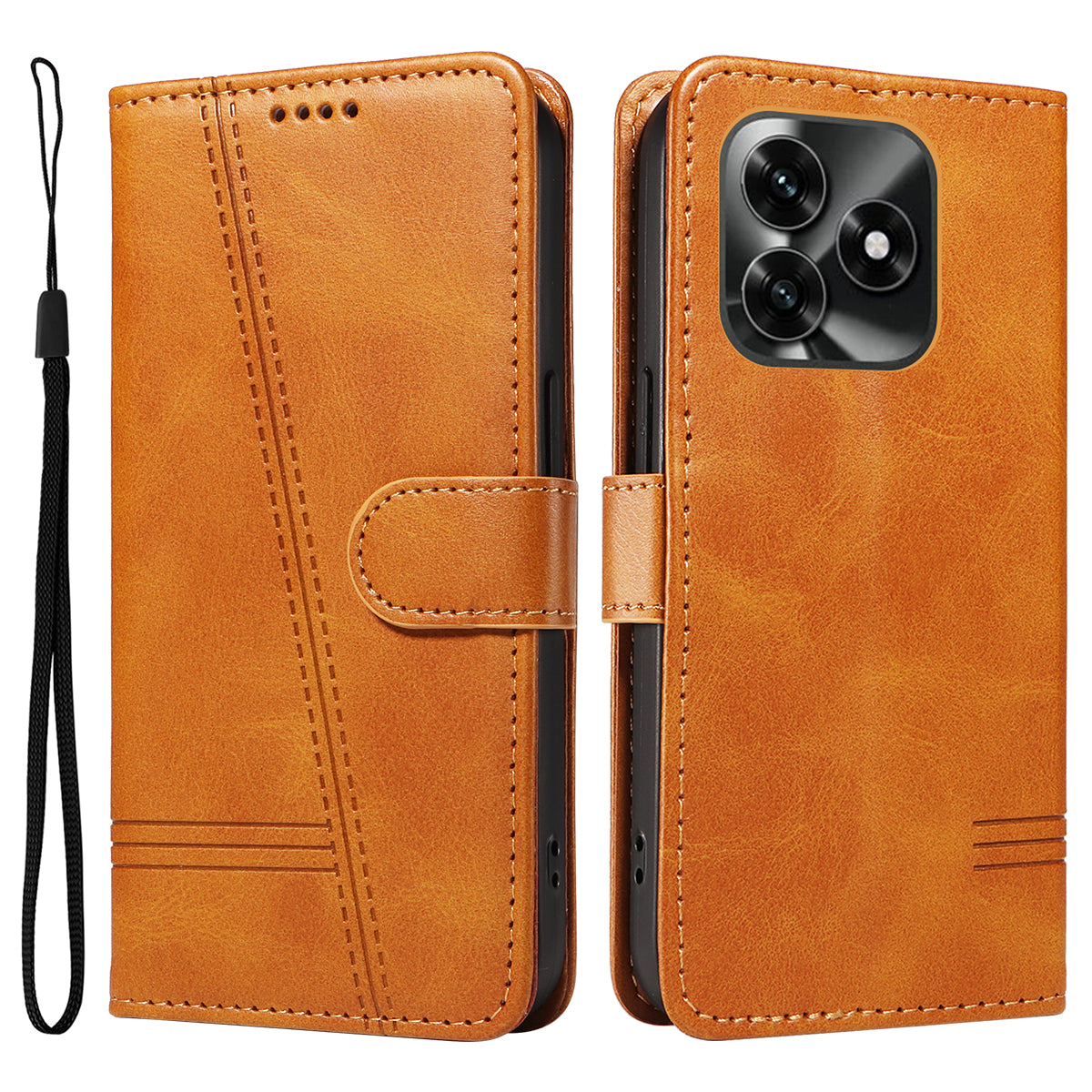 For Honor X5c Plus 4G Wallet Case T-Shape Lines Leather Phone Cover Stand