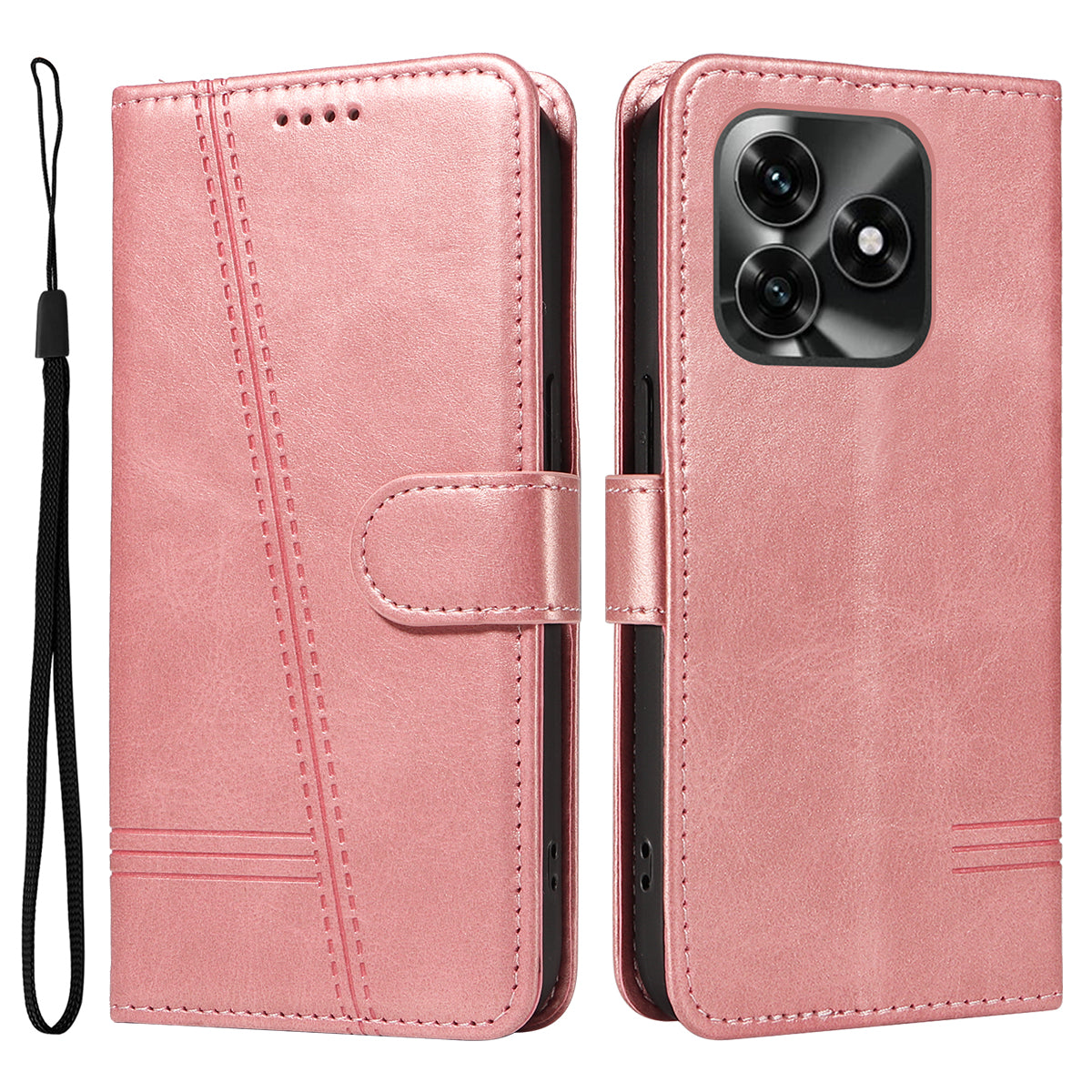 For Honor X5c Plus 4G Wallet Case T-Shape Lines Leather Phone Cover Stand