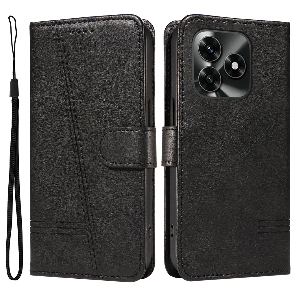 For Honor X5c Plus 4G Wallet Case T-Shape Lines Leather Phone Cover Stand