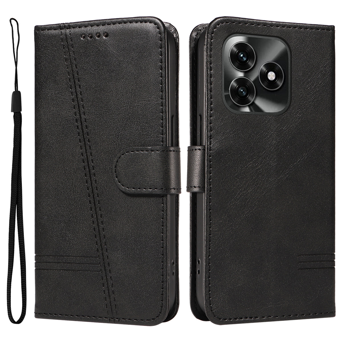 For Honor X5c Plus 4G Wallet Case T-Shape Lines Leather Phone Cover Stand