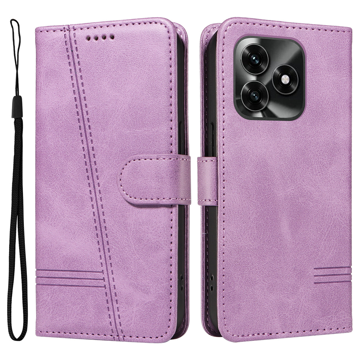 For Honor X5c Plus 4G Wallet Case T-Shape Lines Leather Phone Cover Stand