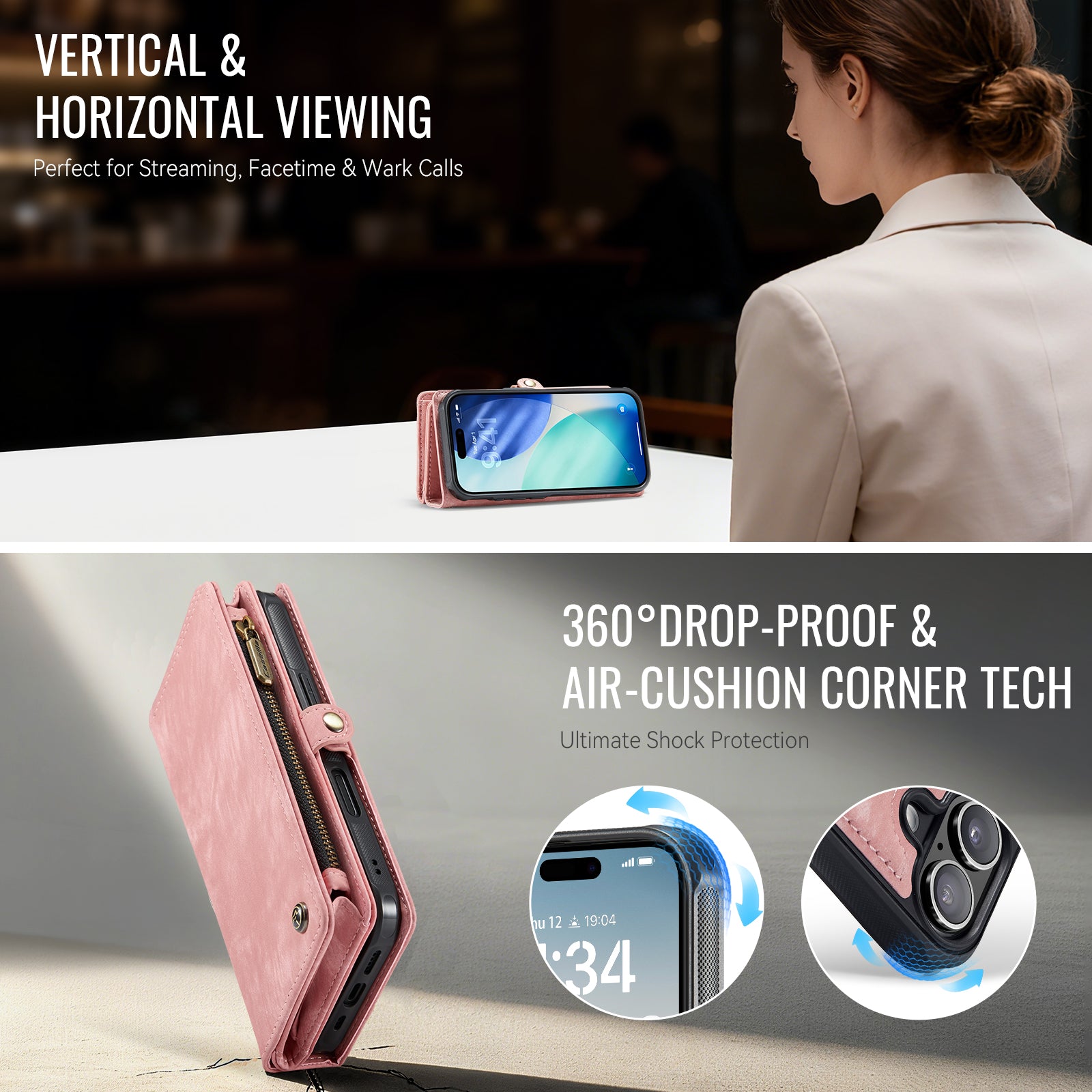 Étui pour iPhone 17 CASEME 008 en cuir avec portefeuille et dragonne amovibles