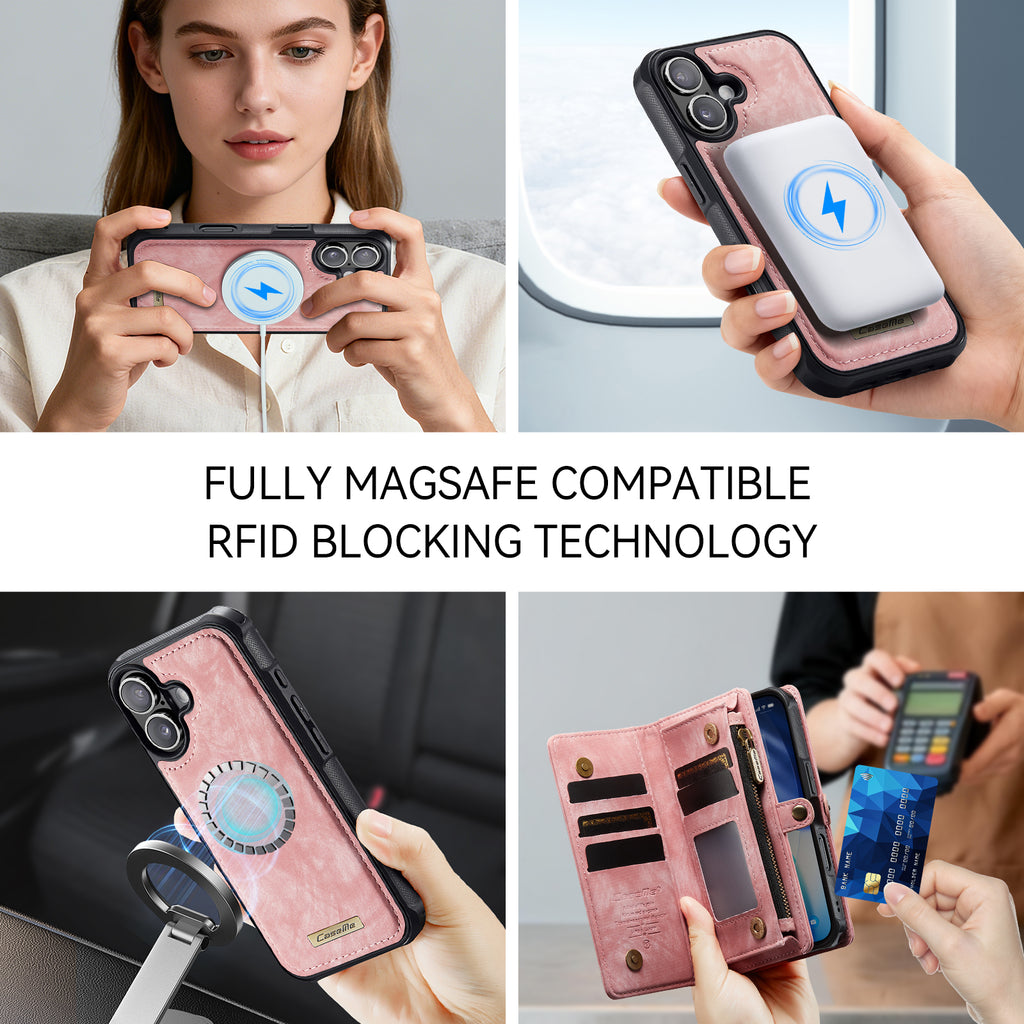 Étui pour iPhone 17 CASEME 008 en cuir avec portefeuille et dragonne amovibles