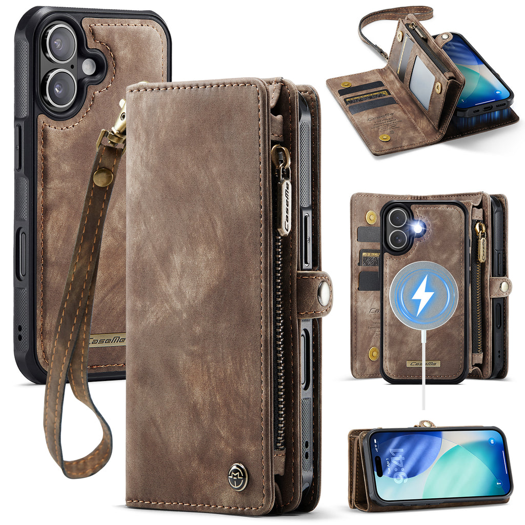 For iPhone 17 Phone Cases CASEME 008 Leather Cover with Detachable Wallet and Strap