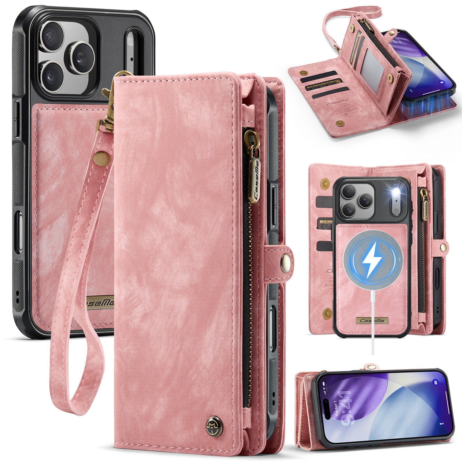 For iPhone 17 Pro Max Phone Cases CASEME 008 Leather Cover with Detachable Wallet and Strap