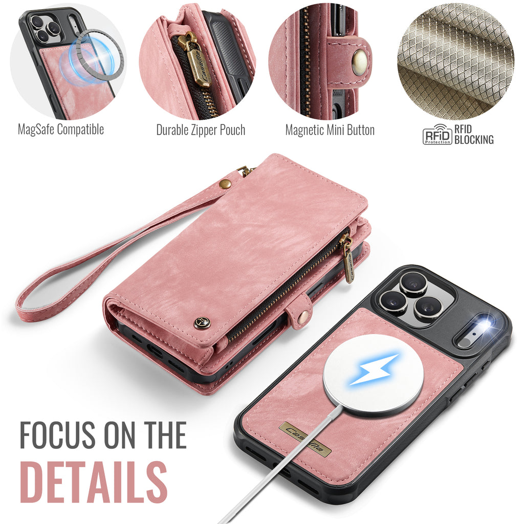 For iPhone 17 Pro Max Phone Cases CASEME 008 Leather Cover with Detachable Wallet and Strap