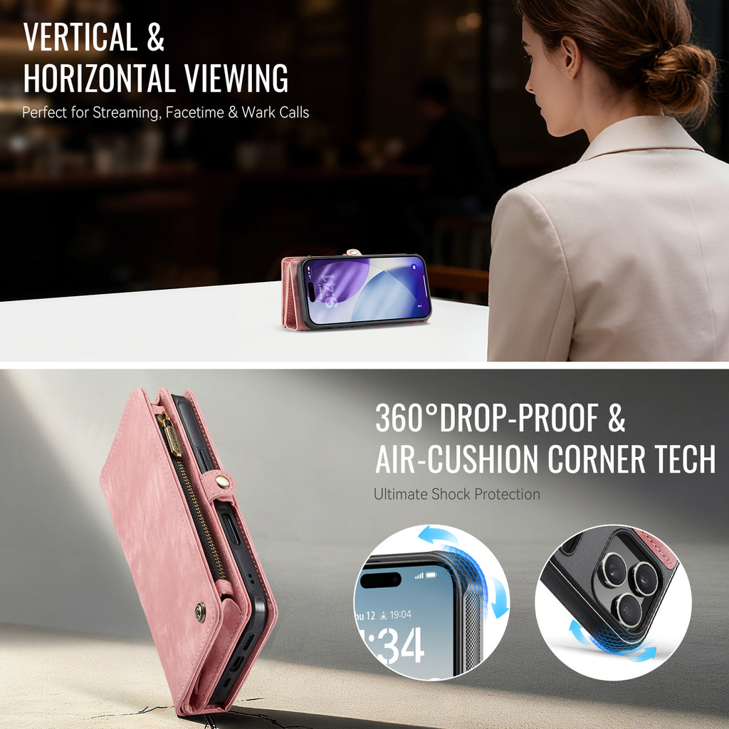 For iPhone 17 Pro Max Phone Cases CASEME 008 Leather Cover with Detachable Wallet and Strap