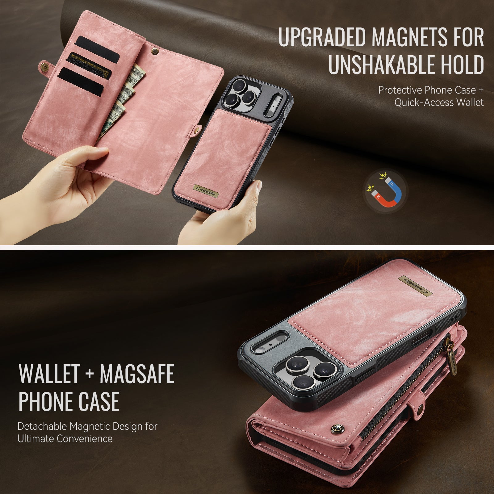 For iPhone 17 Pro Max Phone Cases CASEME 008 Leather Cover with Detachable Wallet and Strap