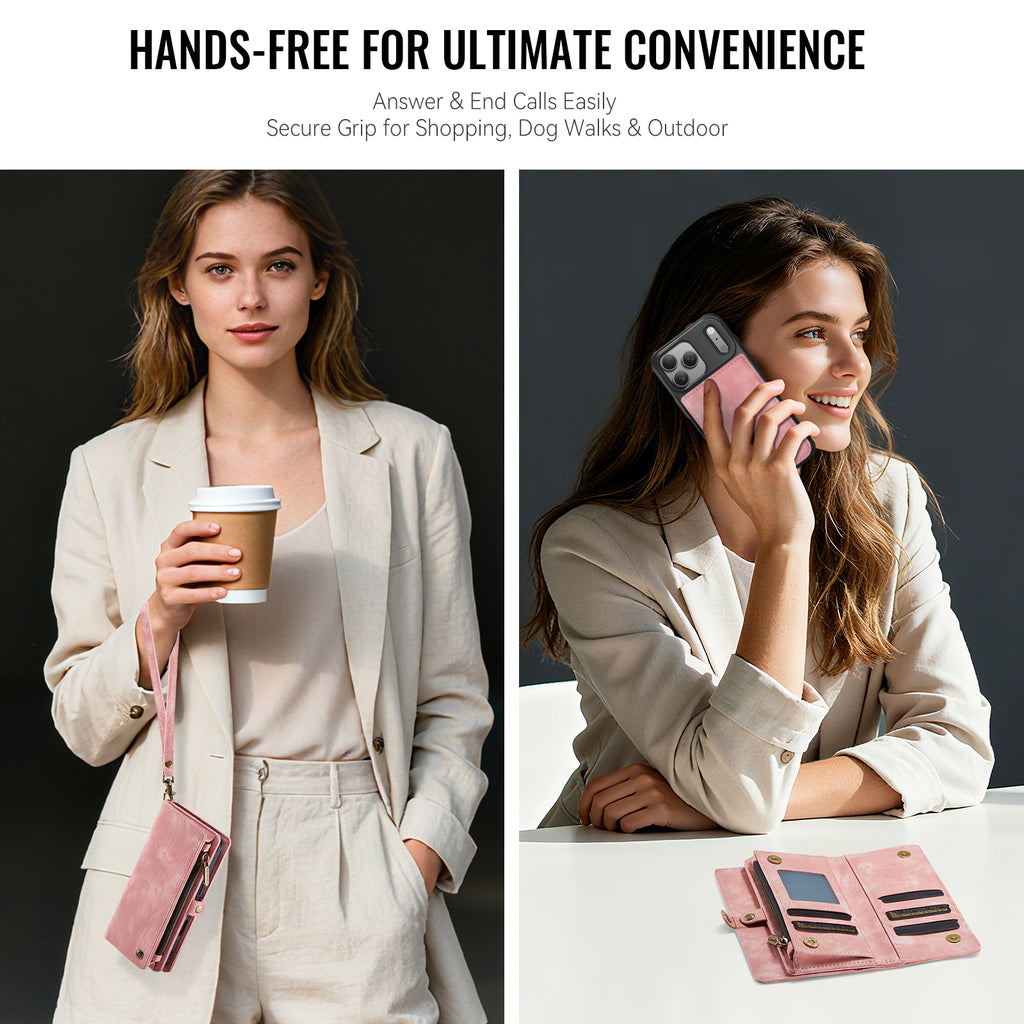 For iPhone 17 Pro Phone Cases CASEME 008 Leather Cover with Detachable Wallet and Strap