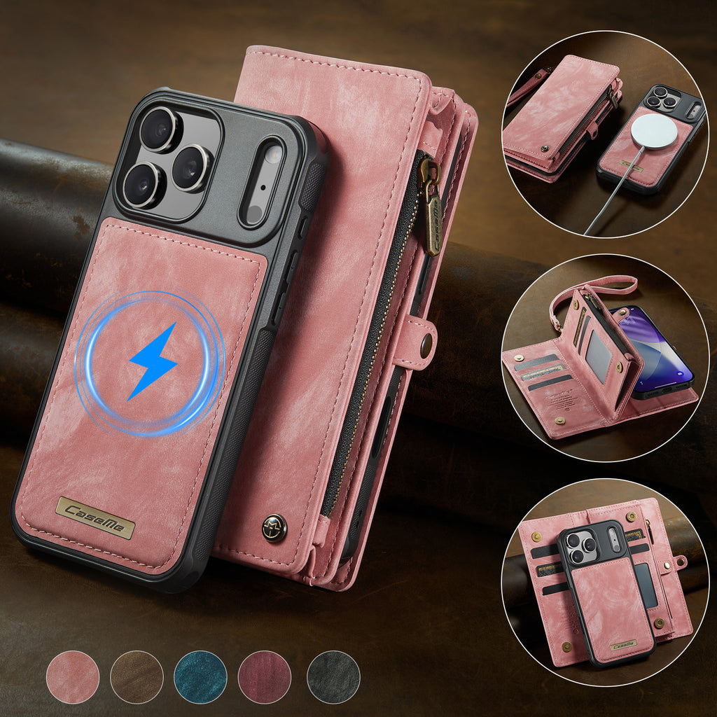 For iPhone 17 Pro Phone Cases CASEME 008 Leather Cover with Detachable Wallet and Strap