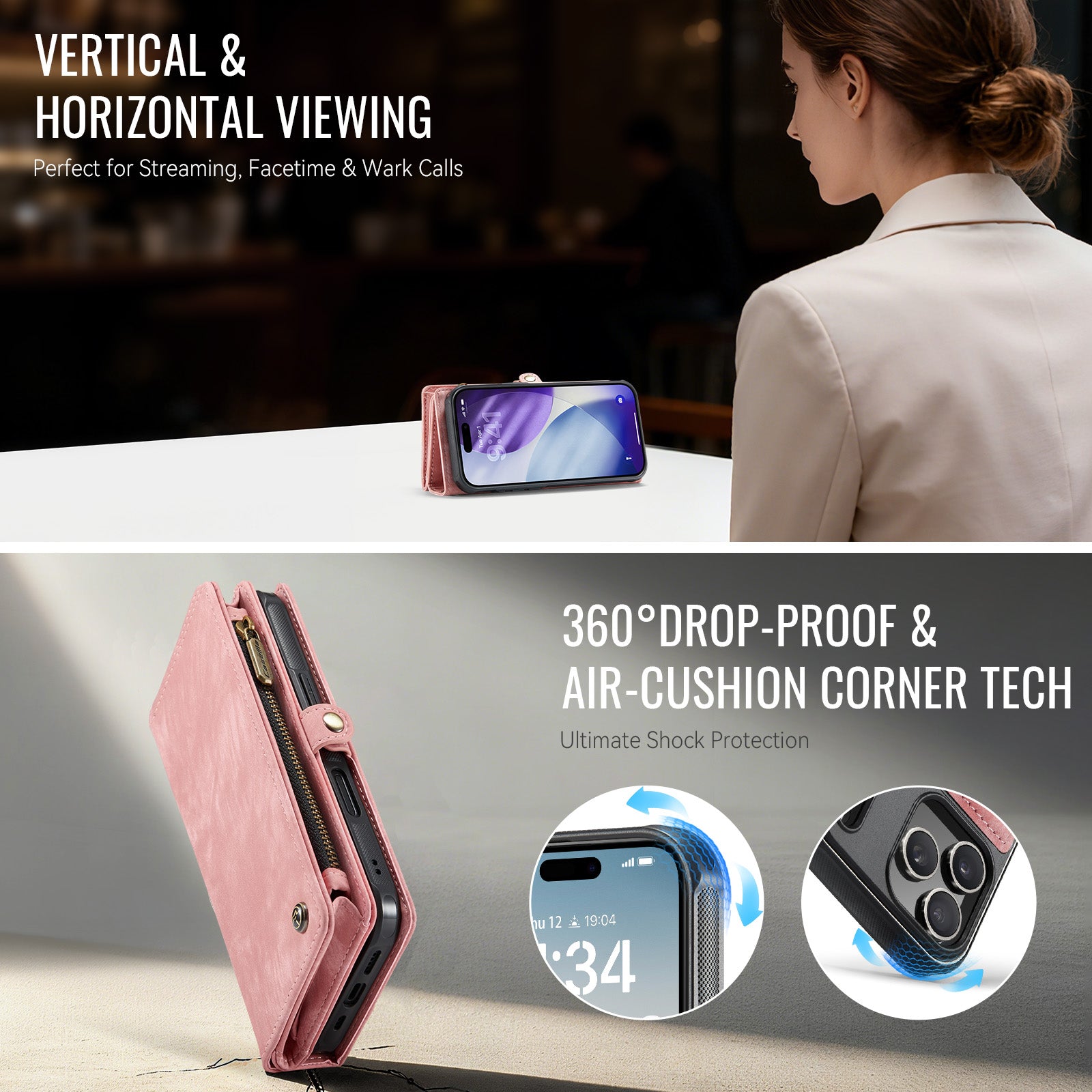 For iPhone 17 Pro Phone Cases CASEME 008 Leather Cover with Detachable Wallet and Strap